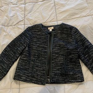 Textured Blazer with Faux Leather Trim
